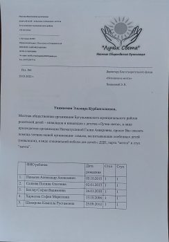 Письмо-просьба от МОО БМР "Лучик Света"